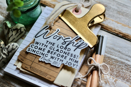 WORSHIP the Lord with gladness (Psalm 100:2) waterproof vinyl sticker decal