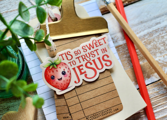 tis so sweet to trust in Jesus strawberry hymn waterproof vinyl sticker decal
