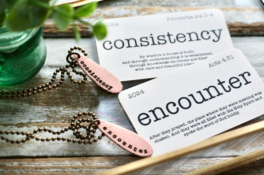 LONG TEARDROP custom OLW hand-stamped copper necklace with mini flashcard