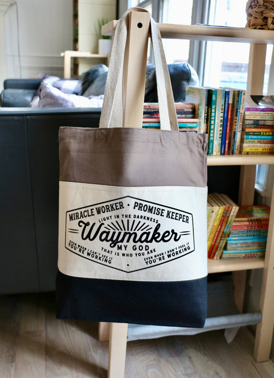 waymaker black/natural/grey canvas tote bag