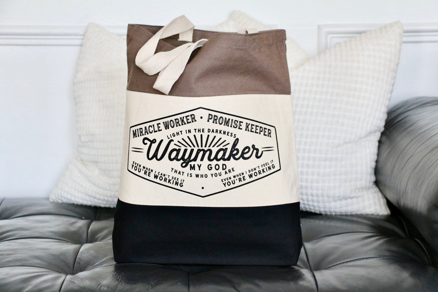 waymaker black/natural/grey canvas tote bag