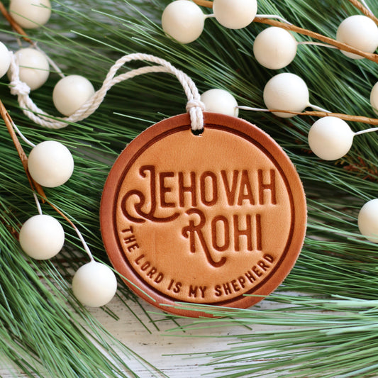Jehovah Rohi - the Lord is my shepherd - leather hand-stamped ornament