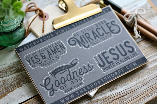 Jesus • yes & amen • miracles • goodness of God grey waterproof vinyl sticker decal sheet