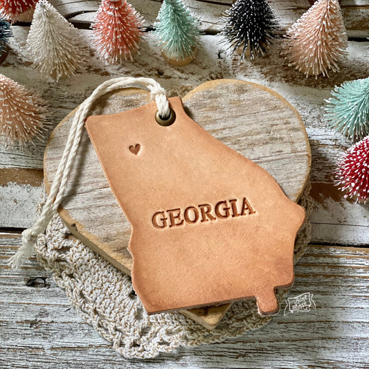 leather ornament Georgia state HOME (natural unpainted)