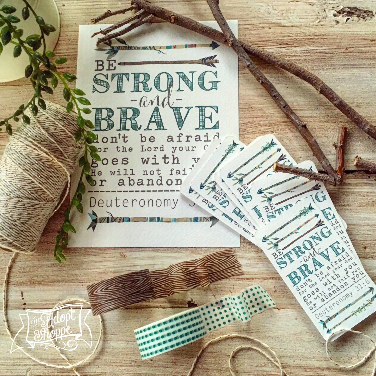 strong & brave (teal) 5"x7" print