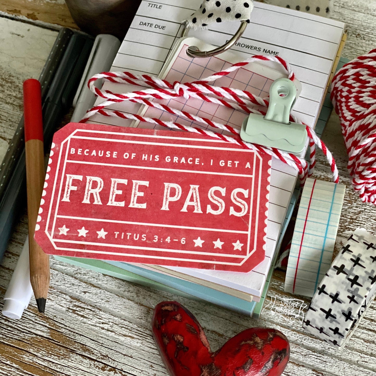 because of His grace, I get a FREE PASS vintage red ticket #TheAdoptShoppecard