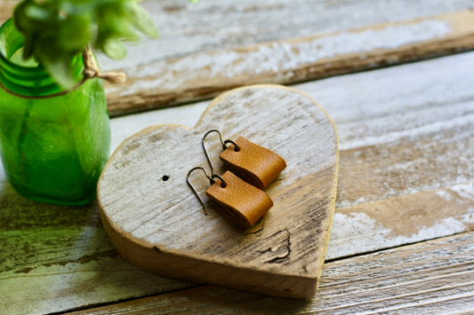 simple loop genuine leather earrings in smooth mustard yellow