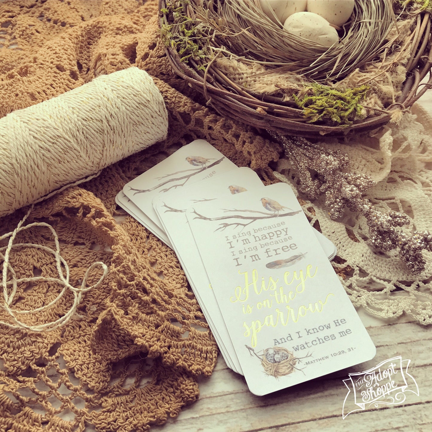 gold foil His eye is on the sparrow hymn #TheAdoptShoppecard