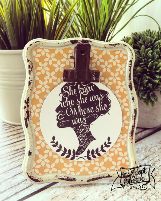 she knew who she was and WHOSE she was #TheAdoptShoppecard (round)