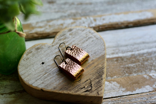 simple loop genuine leather earrings in shimmery rose gold