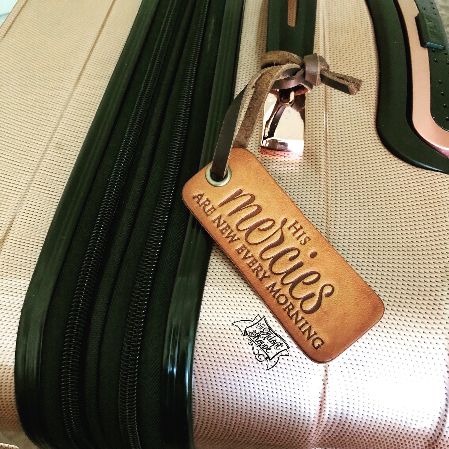 His mercies are new every morning (camel/natural) leather tag