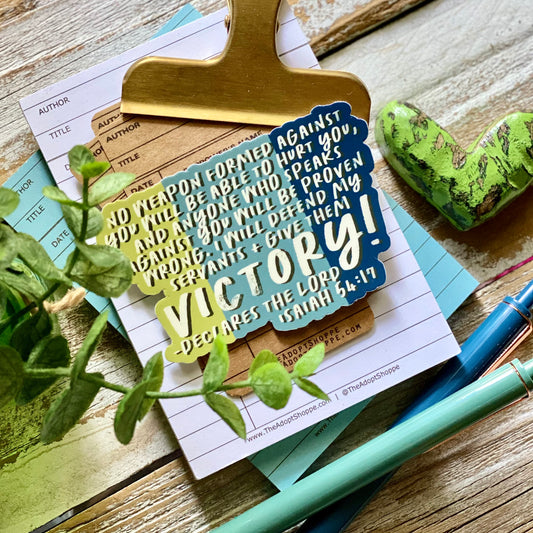 no weapon formed against you - He gives us victory (Isaiah 54:17) vinyl sticker