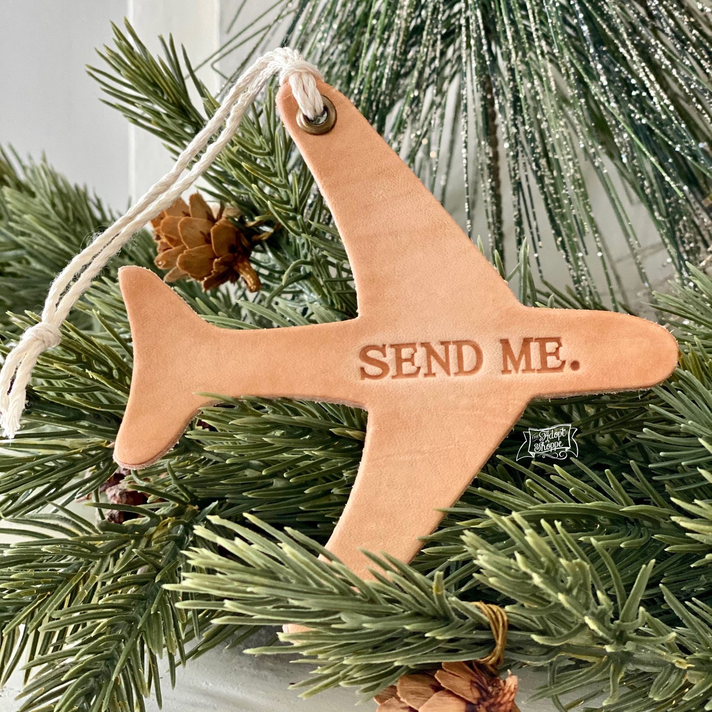 leather ornament airplane SEND ME (natural unpainted)