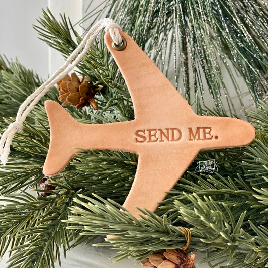 leather ornament airplane SEND ME (natural unpainted)