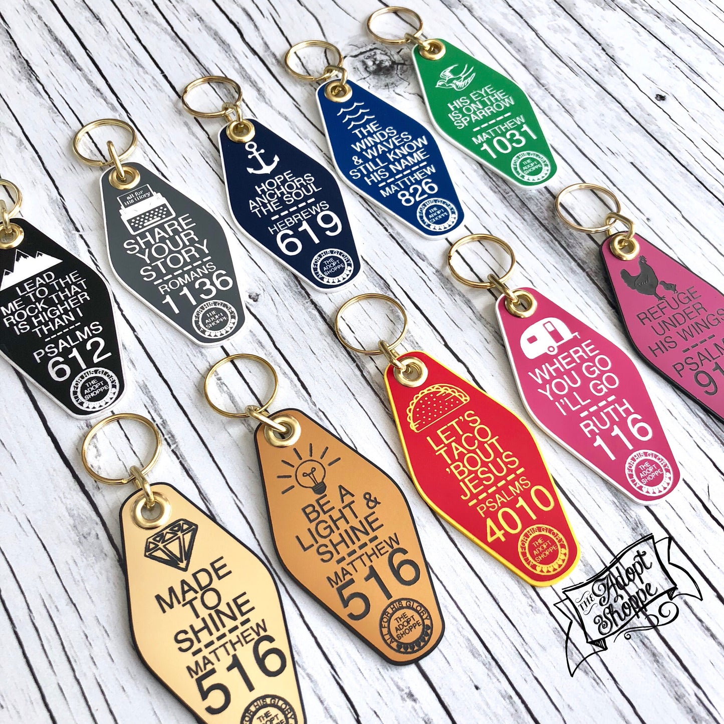 lead me to the rock that is higher than i black retro motel key tag fob