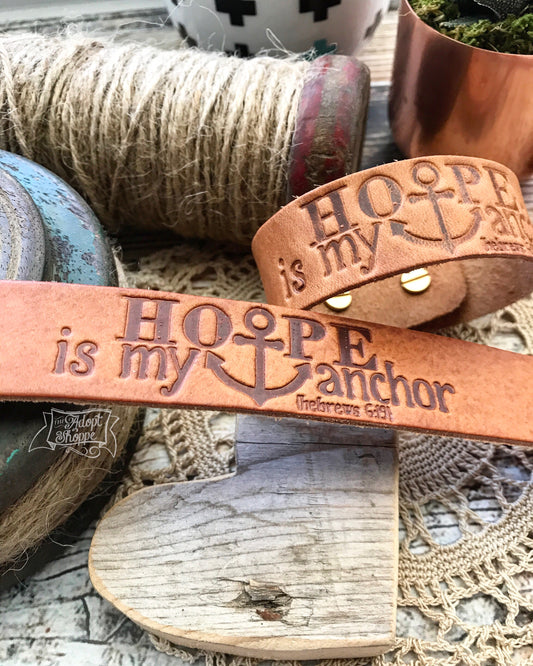 hope is my anchor (Hebrews 6:19) (camel/natural) leather cuff