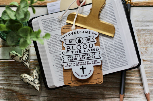 Blood of the Lamb + word of their testimony (Revelation 12:11) waterproof vinyl sticker decal