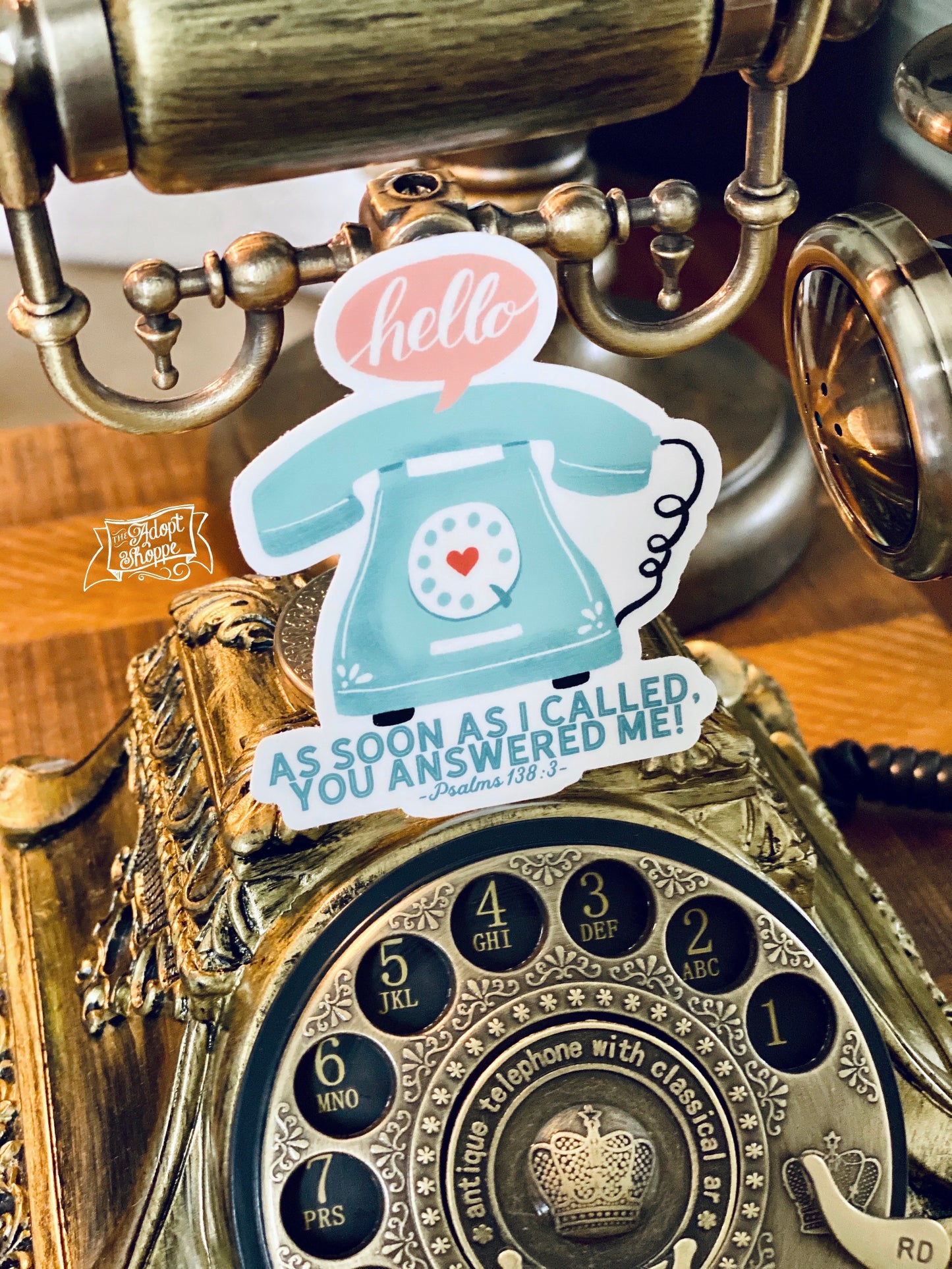 as soon as I called, You answered me vintage telephone (Psalms 138:3) vinyl sticker