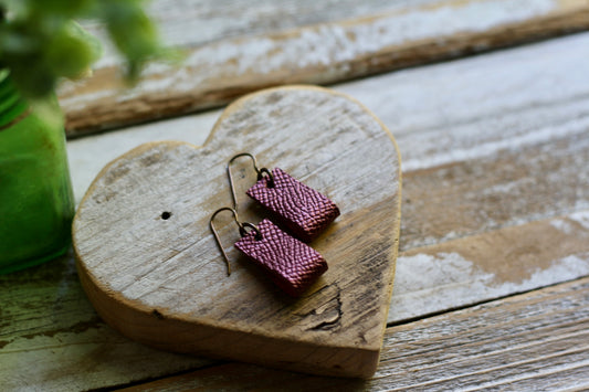 simple loop genuine leather earrings in shimmery pebbled merlot