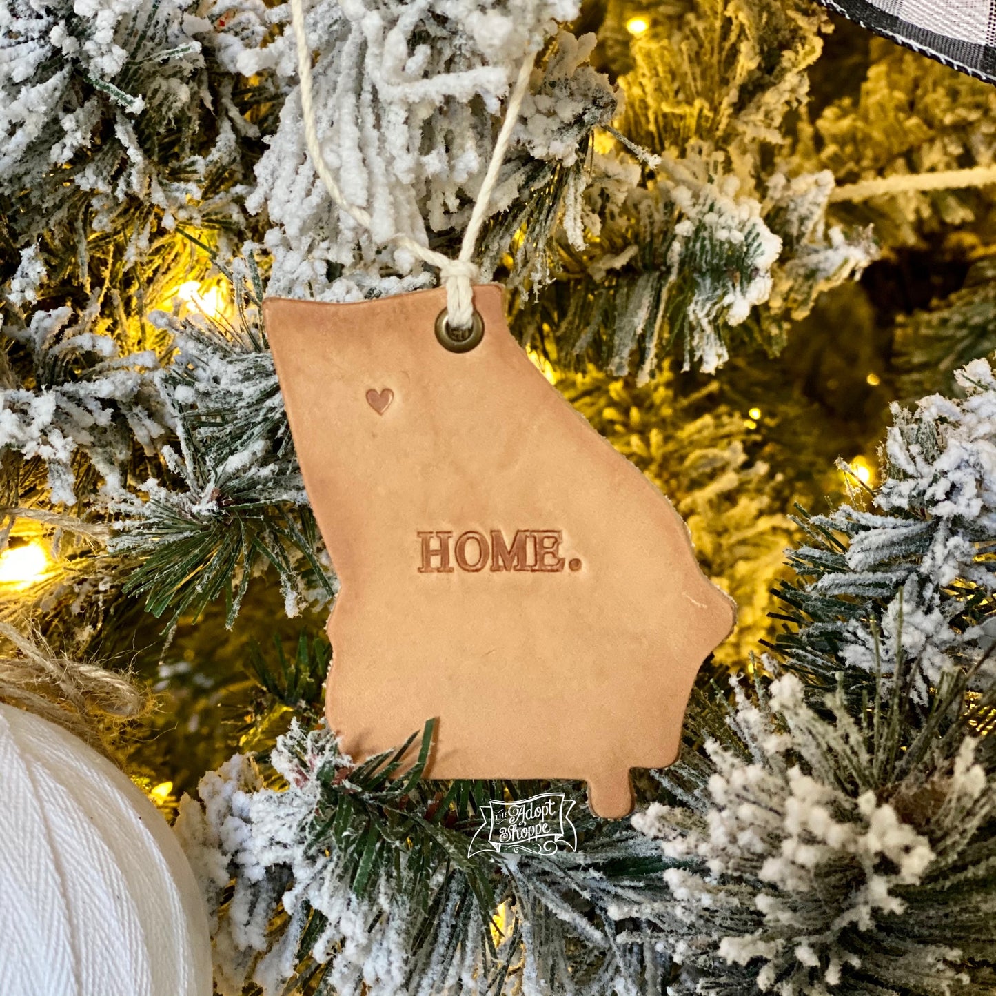 leather ornament Georgia state HOME (natural unpainted)