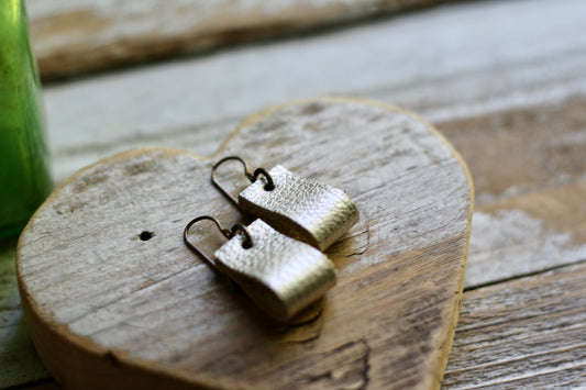 simple loop genuine leather earrings in champagne gold