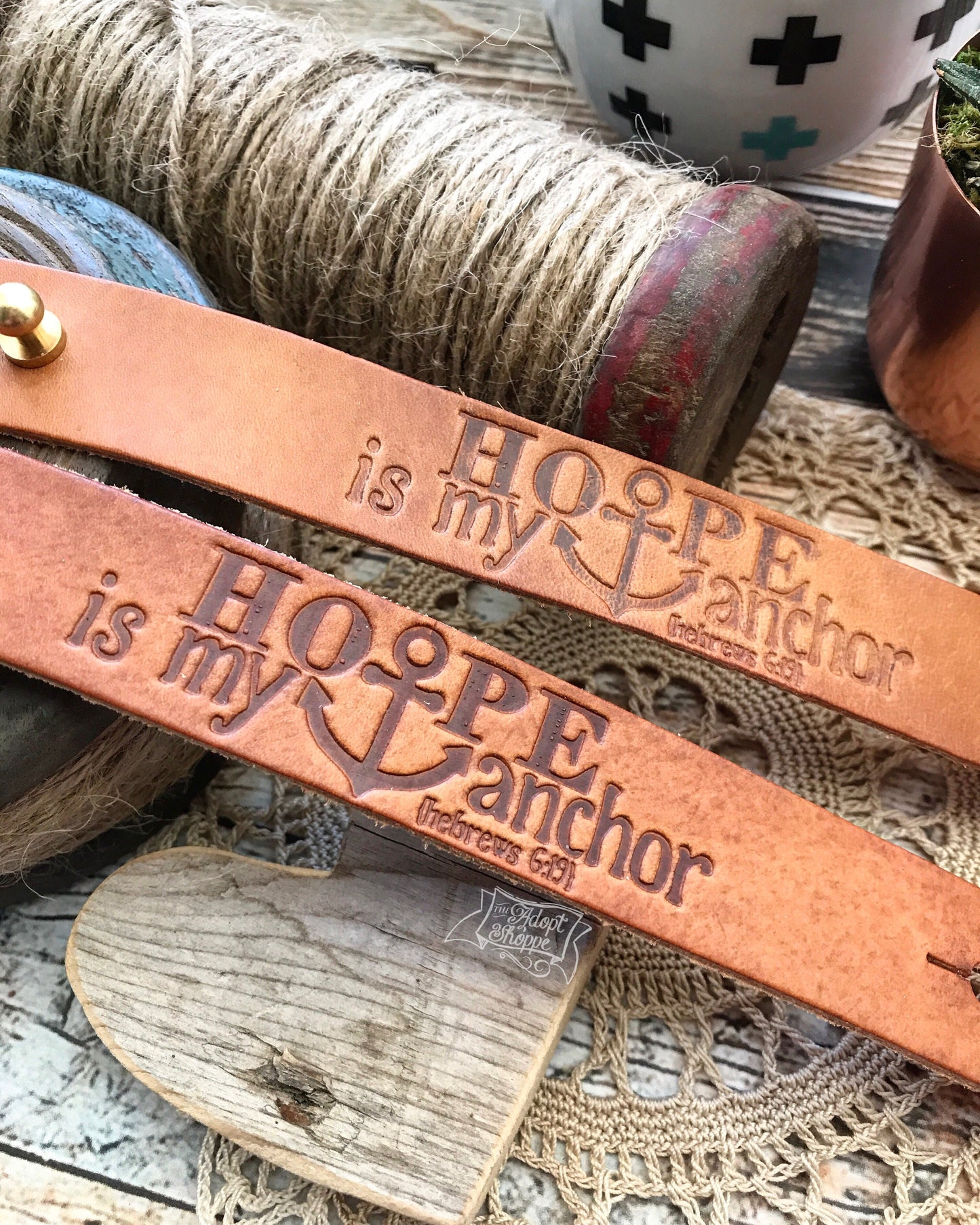hope is my anchor (Hebrews 6:19) (camel/natural) leather cuff