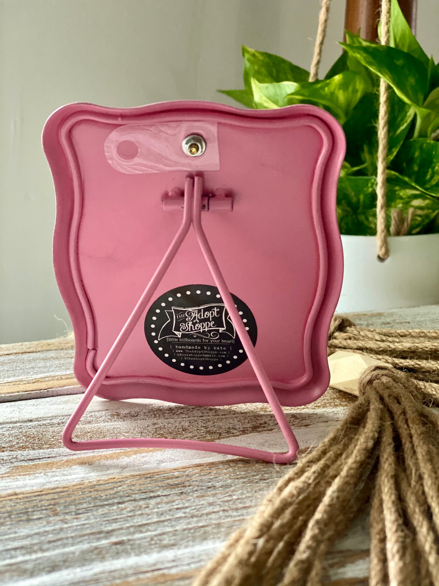 metal clip frame (pink monstera plant) to be purchased with #TheAdoptShoppecards