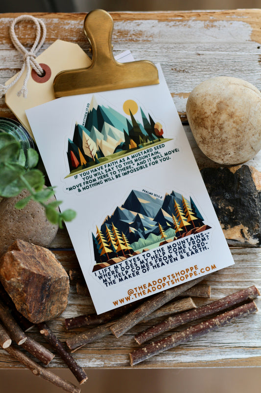 mountain faith as a mustard seed waterproof vinyl sticker decal sheet
