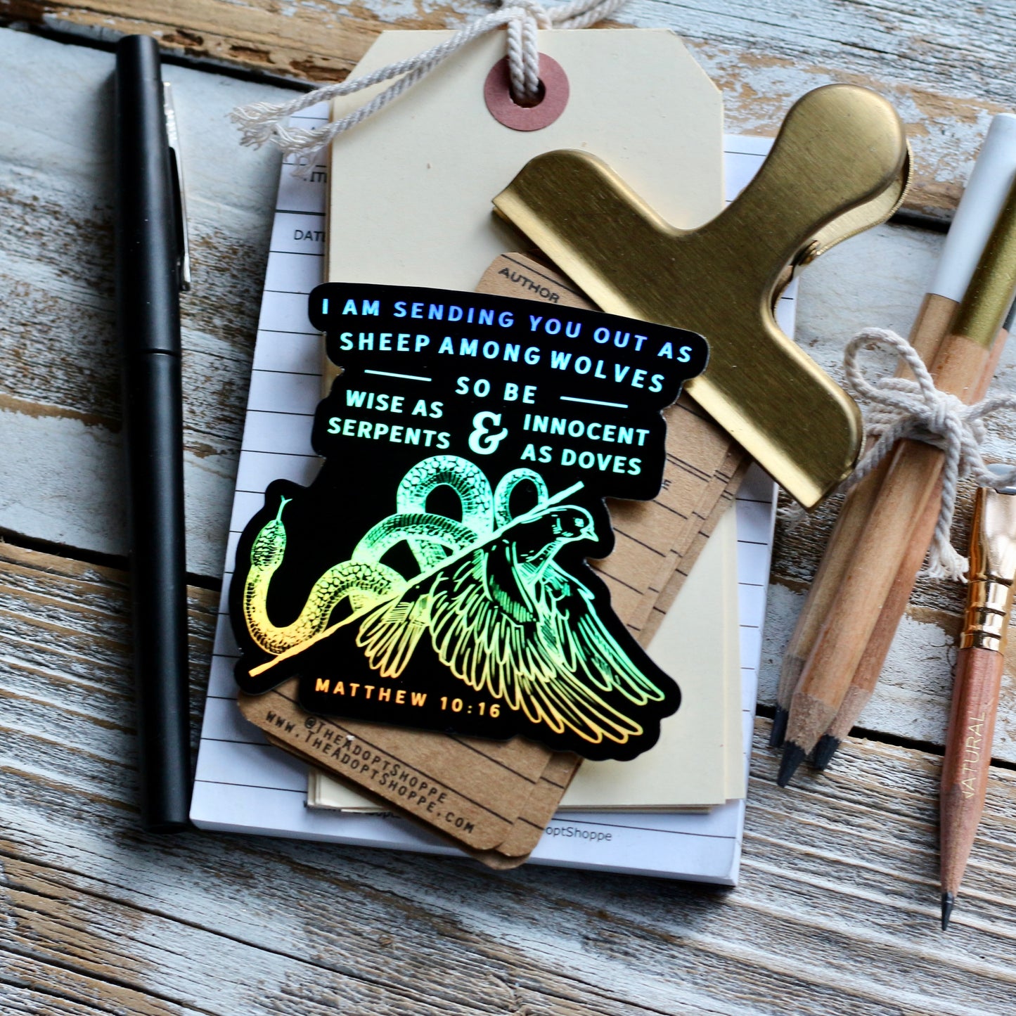 wise as serpents / innocent as doves (Matthew 10:16) black hologram waterproof vinyl sticker