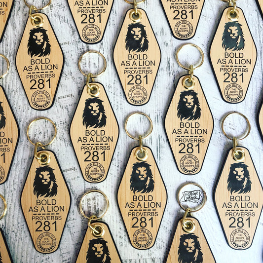bold as a lion black wood retro motel key tag fob
