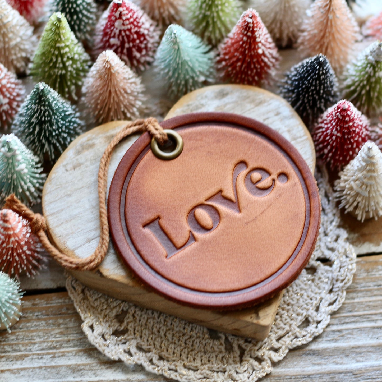 leather hand-stamped ornament - Love