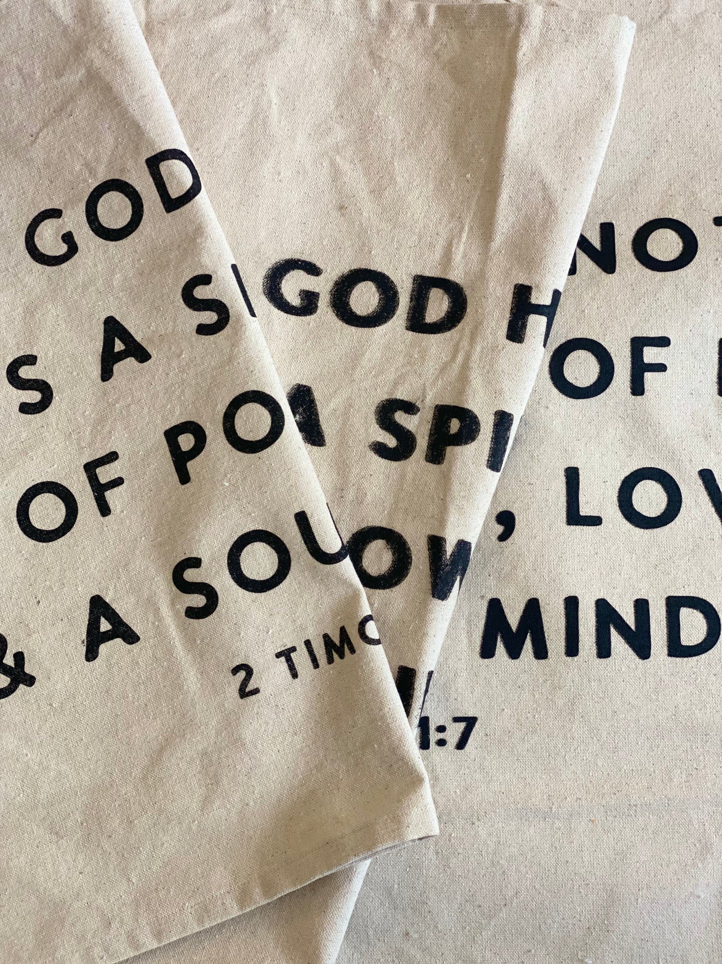 power, love, & sound mind leather & canvas wall flag