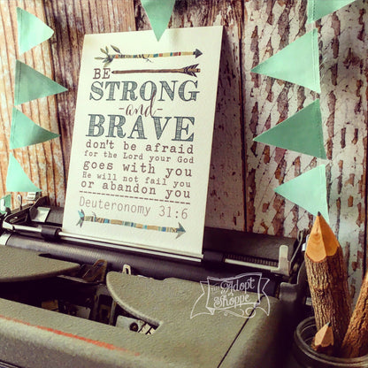 strong & brave (teal) 5"x7" print