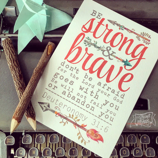 strong & brave (coral) 5"x7" print