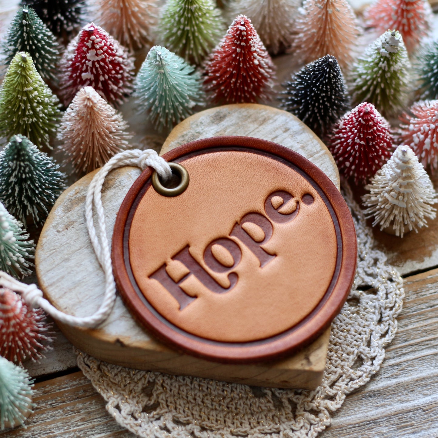 leather hand-stamped ornament - Hope