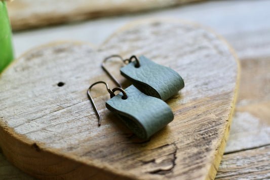 simple loop genuine leather earrings in matte powder blue
