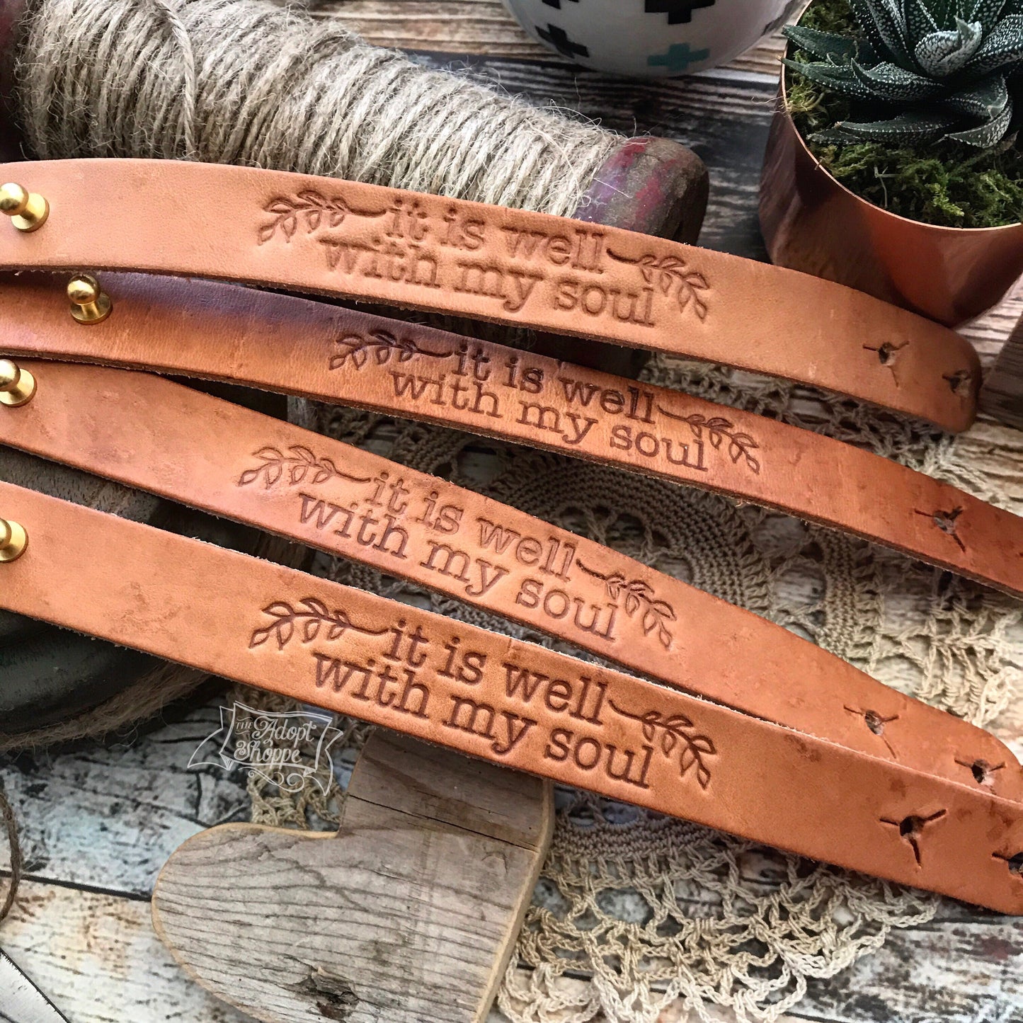 it is well with my soul (camel/natural) leather cuff