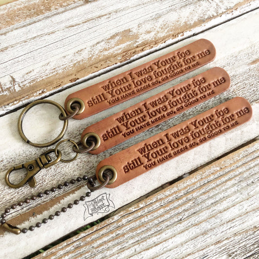 when I was Your foe still Your love fought for me (camel/natural) Cory Asbury reckless love leather tag
