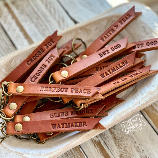 hand stamped leather keychain tag (camel/natural)