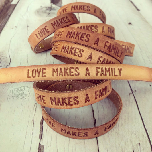 love makes a family (camel/natural) leather cuff