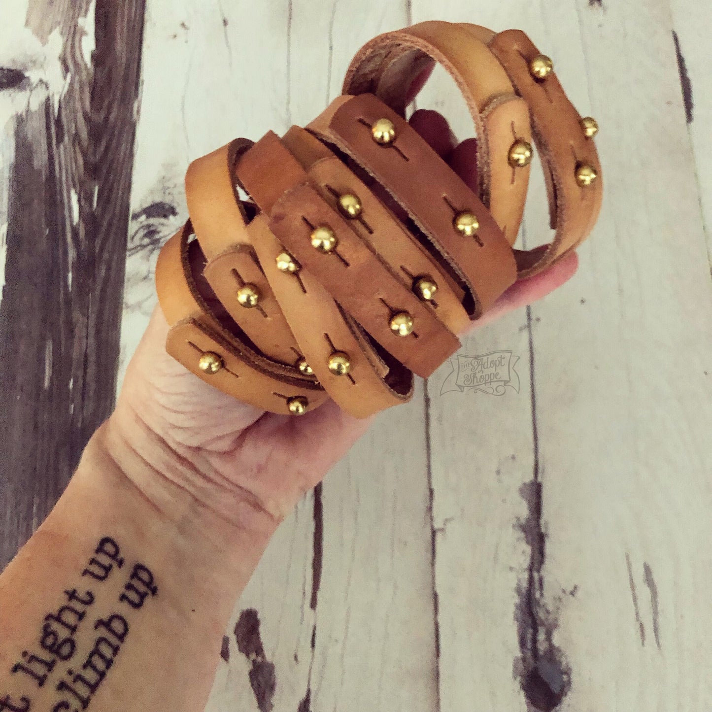 love makes a family (camel/natural) leather cuff