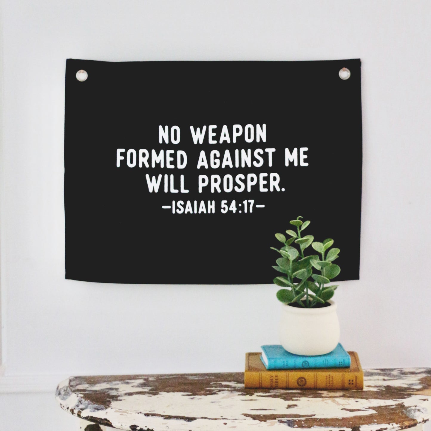 no weapon formed against me will prosper canvas wall flag