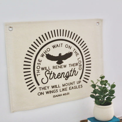 Wait on the Lord renew strength eagle canvas wall flag