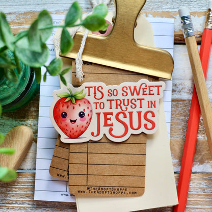 tis so sweet to trust in Jesus strawberry hymn waterproof vinyl sticker decal