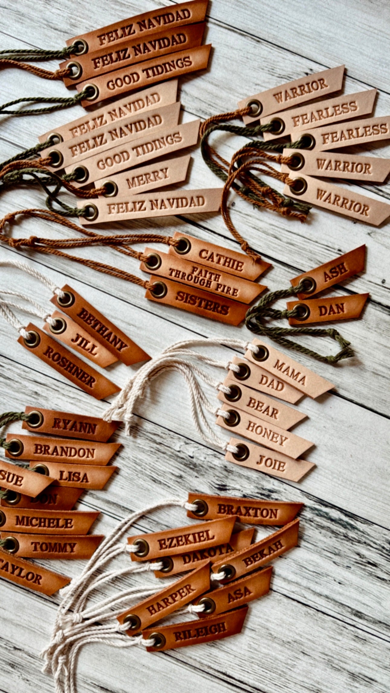 custom hand stamped leather tags (natural unpainted)