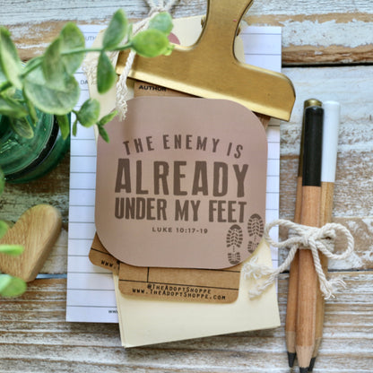 the enemy is already under my feet (Luke 10:17-19) #TheAdoptShoppecard