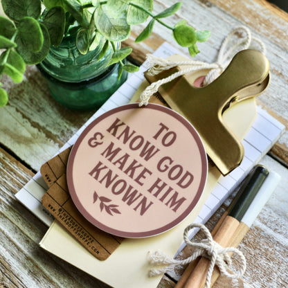 to know God & make Him known (round) waterproof vinyl sticker decal