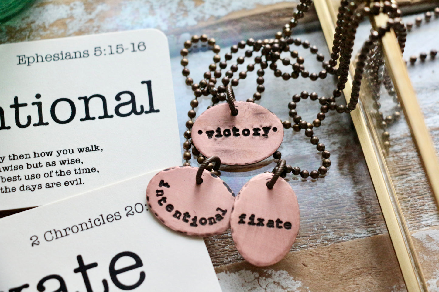 OVAL custom OLW hand-stamped copper necklace with mini flashcard