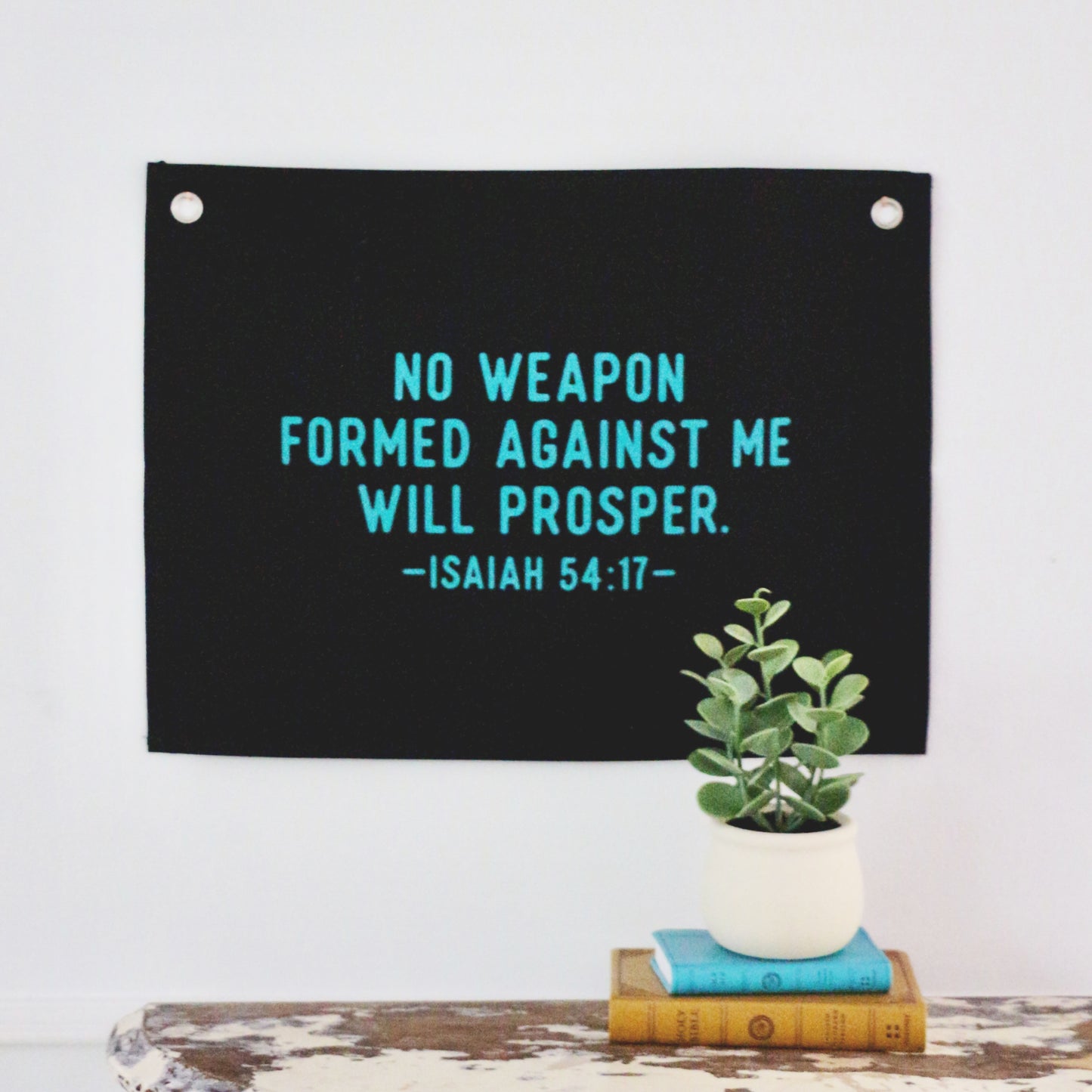 no weapon formed against me will prosper canvas wall flag