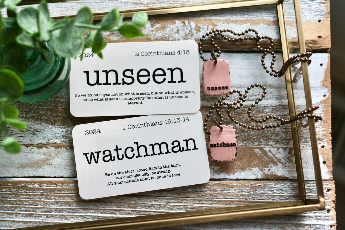 SMALL RECTANGLE custom OLW hand-stamped copper necklace with mini flashcard